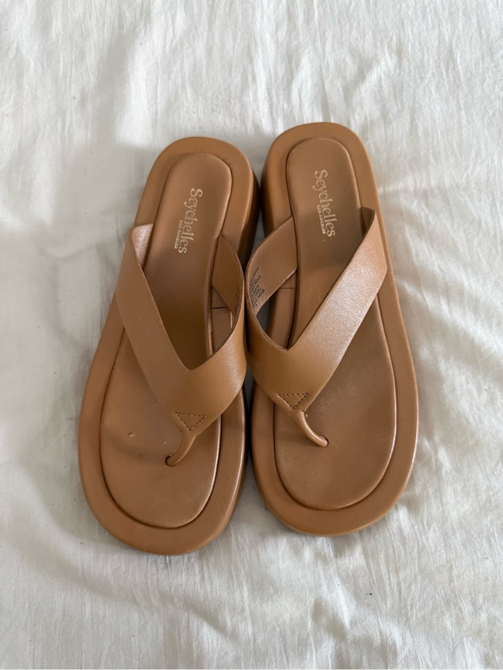 Seychelles‎ Tan Leather Platform Flip Flop Sandals Size 9